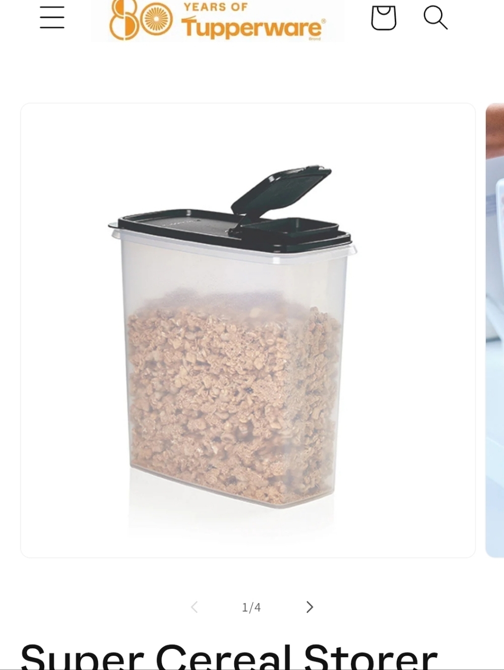 New Tupperware Clear Cereal Container with Pour Black Flip Lid Seal 20 CUPS